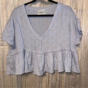 Urban Outfitters Boxy Top Crop Blouse Ruffle Hem V Neck {Medium} Boho Oversized